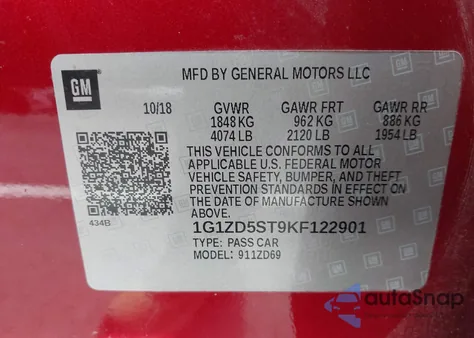 2019 Chevrolet Malibu Lt z USA, uszkodzony, nr VIN 1G1ZD5ST9KF122901